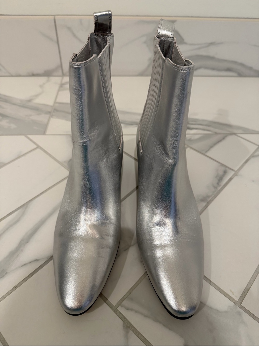 J. Crew Metallic Silver Chelsea Ankle Booties